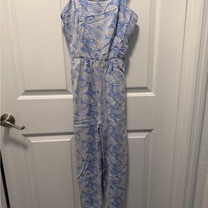 As U Wish Blue and White Leaf Jumpsuit